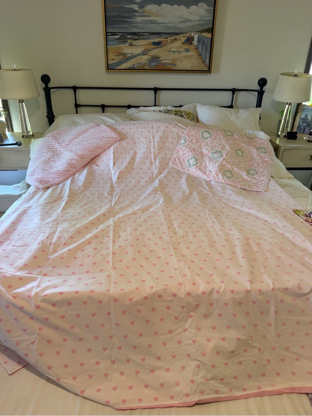 Pottery Barn Kids Pink Heart-Print Sheet Set